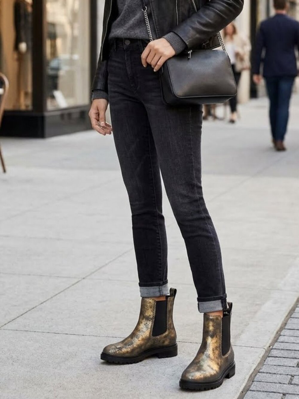Lauren Ralph Lauren Corinne Metallic Gold Distress Chelsea Lug Sole Boots 10 NWT